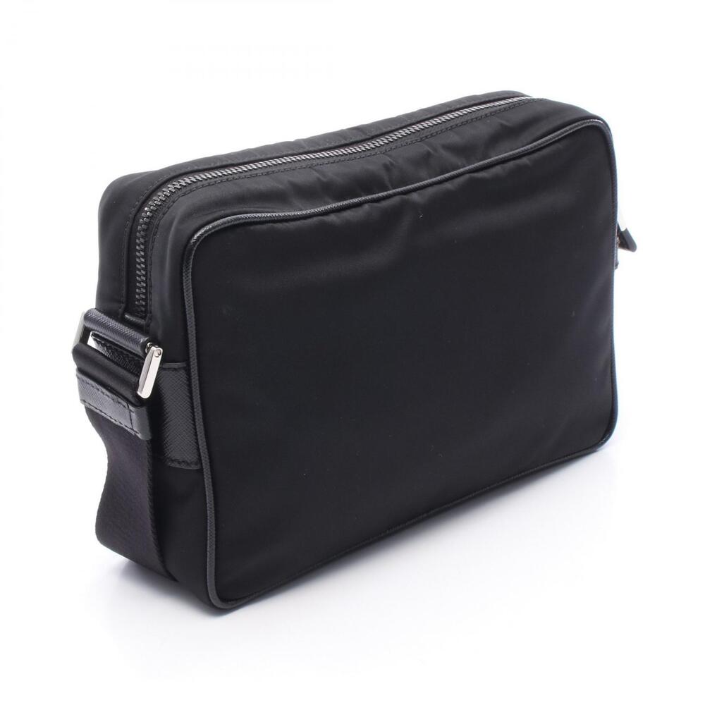 Prada black shoulder leather Saffiano bag TESSUTOSAFFI nylon